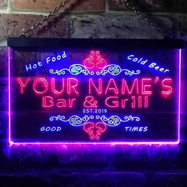 Personalized Grill and Bar Dual LED Neon Light Sign